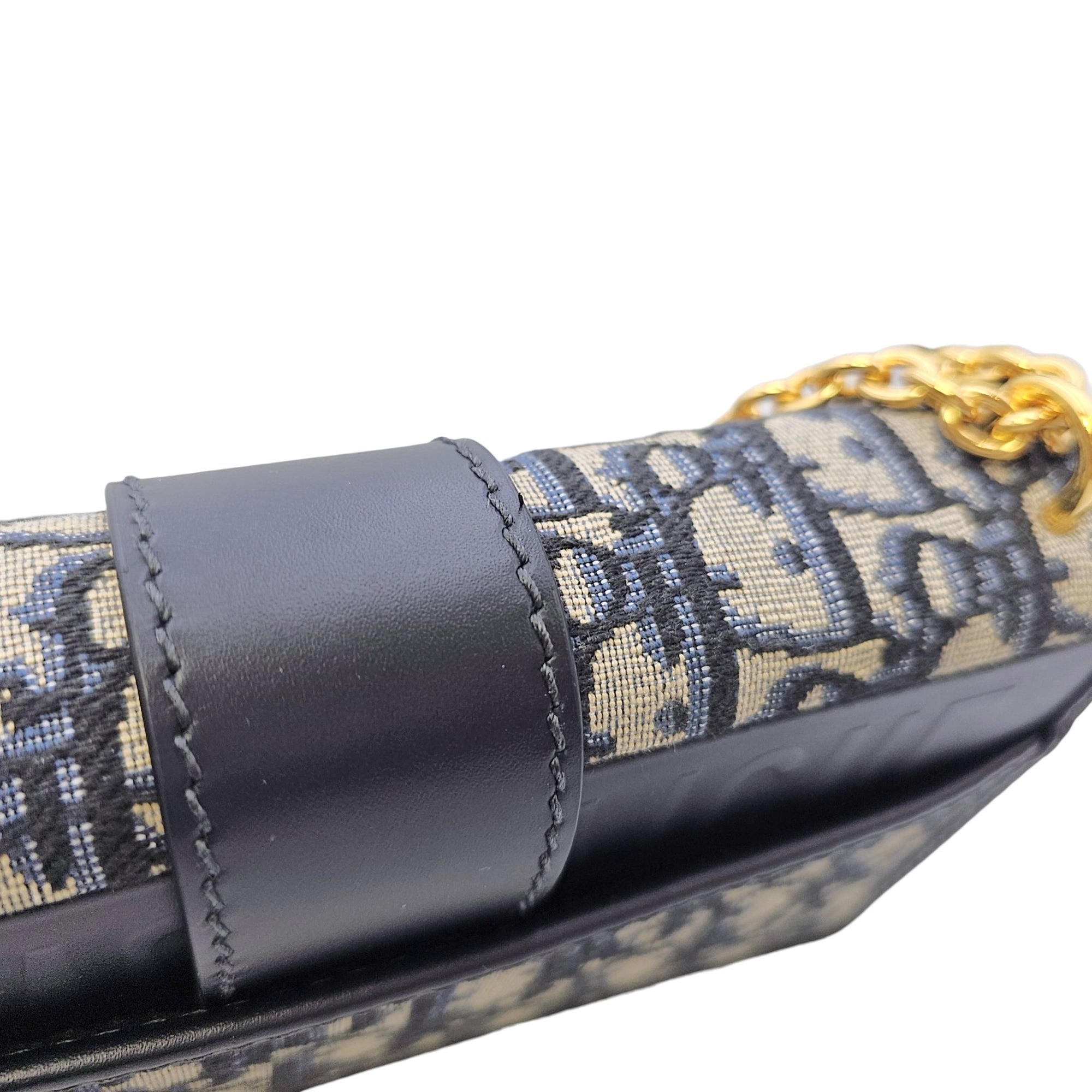 30 Montaigne East West  21cm Navy Blue Dior Oblique Shoulder Bag in Jacquard Gold hardware