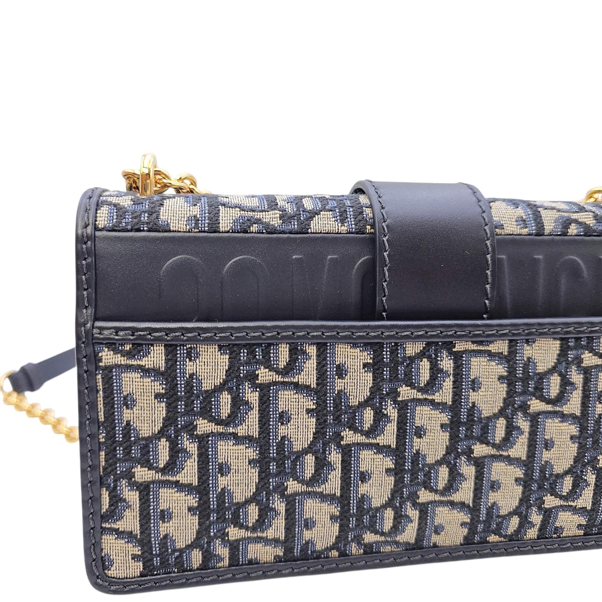 30 Montaigne East West  21cm Navy Blue Dior Oblique Shoulder Bag in Jacquard Gold hardware
