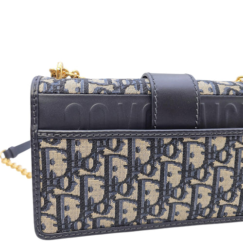 30 Montaigne East West  21cm Navy Blue Dior Oblique Shoulder Bag in Jacquard Gold hardware
