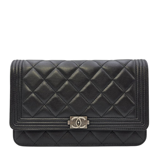 Boy Black Wallet On Chain in Lambskin Ruthenium hardware