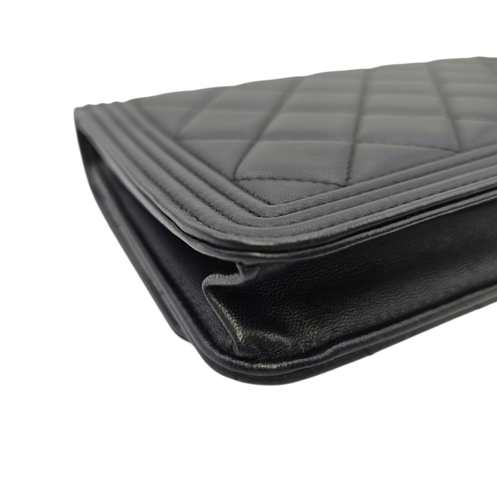 Boy Black Wallet On Chain in Lambskin Ruthenium hardware