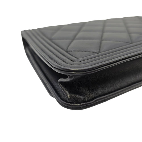 Boy Black Wallet On Chain in Lambskin Ruthenium hardware