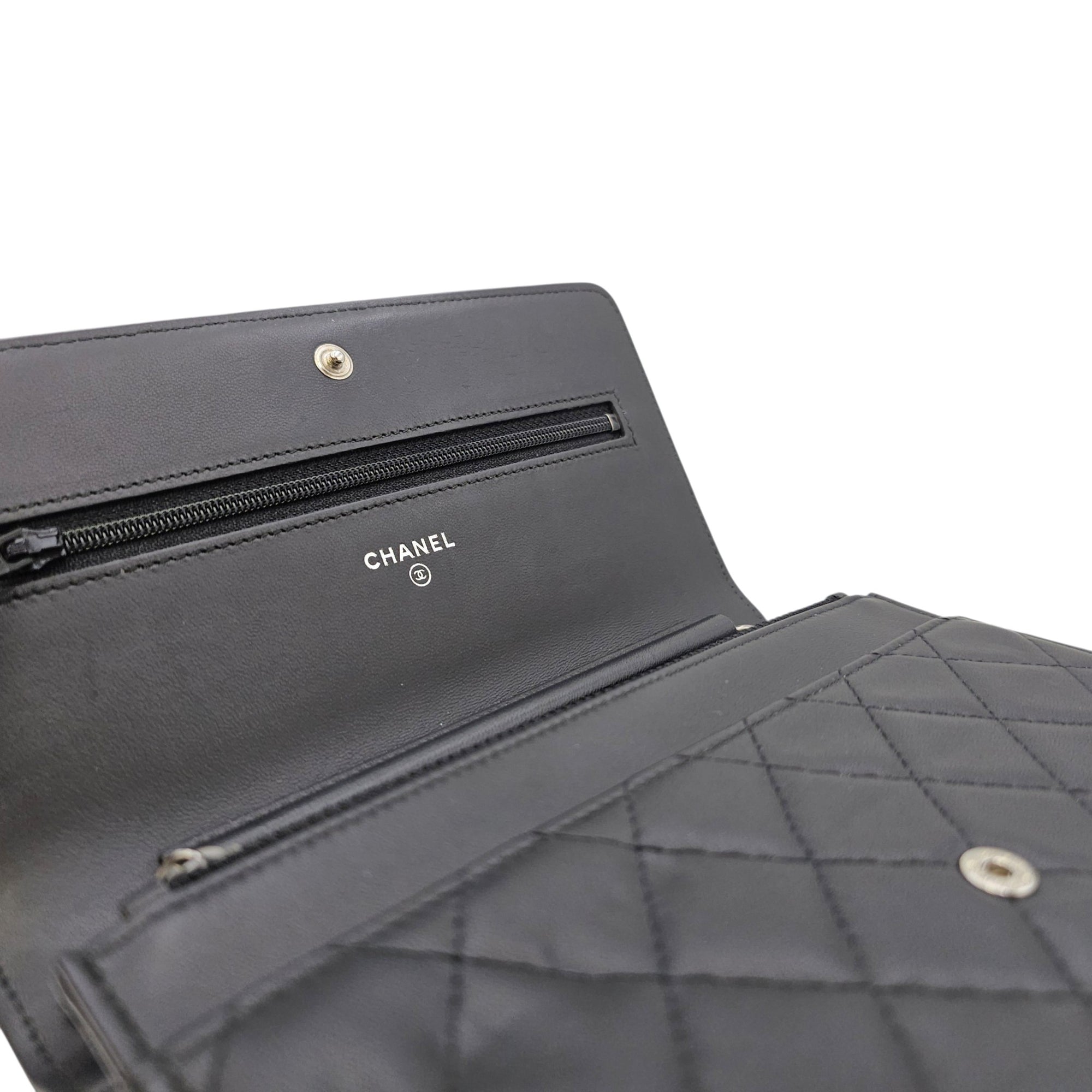 Boy Black Wallet On Chain in Lambskin Ruthenium hardware