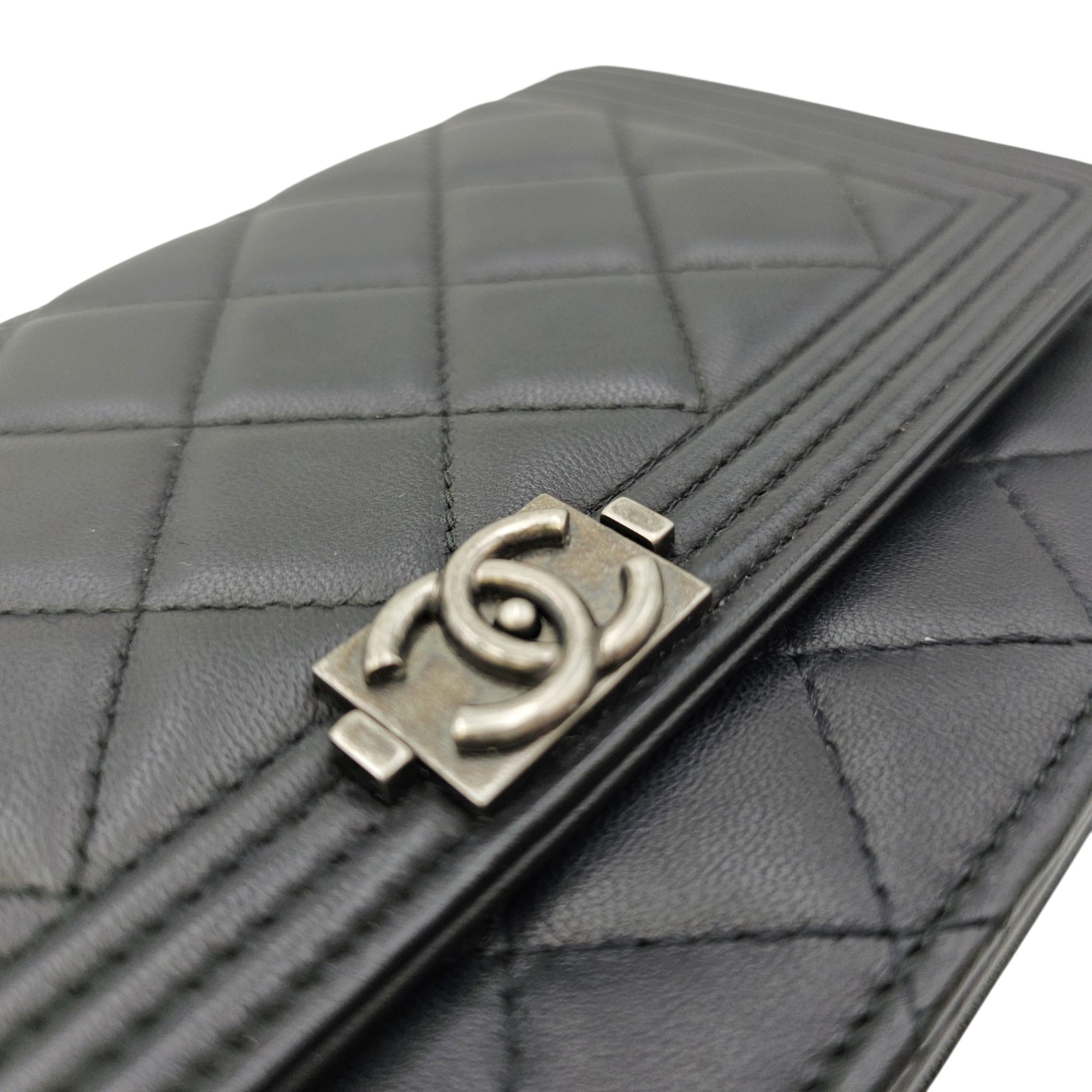 Boy Black Wallet On Chain in Lambskin Ruthenium hardware