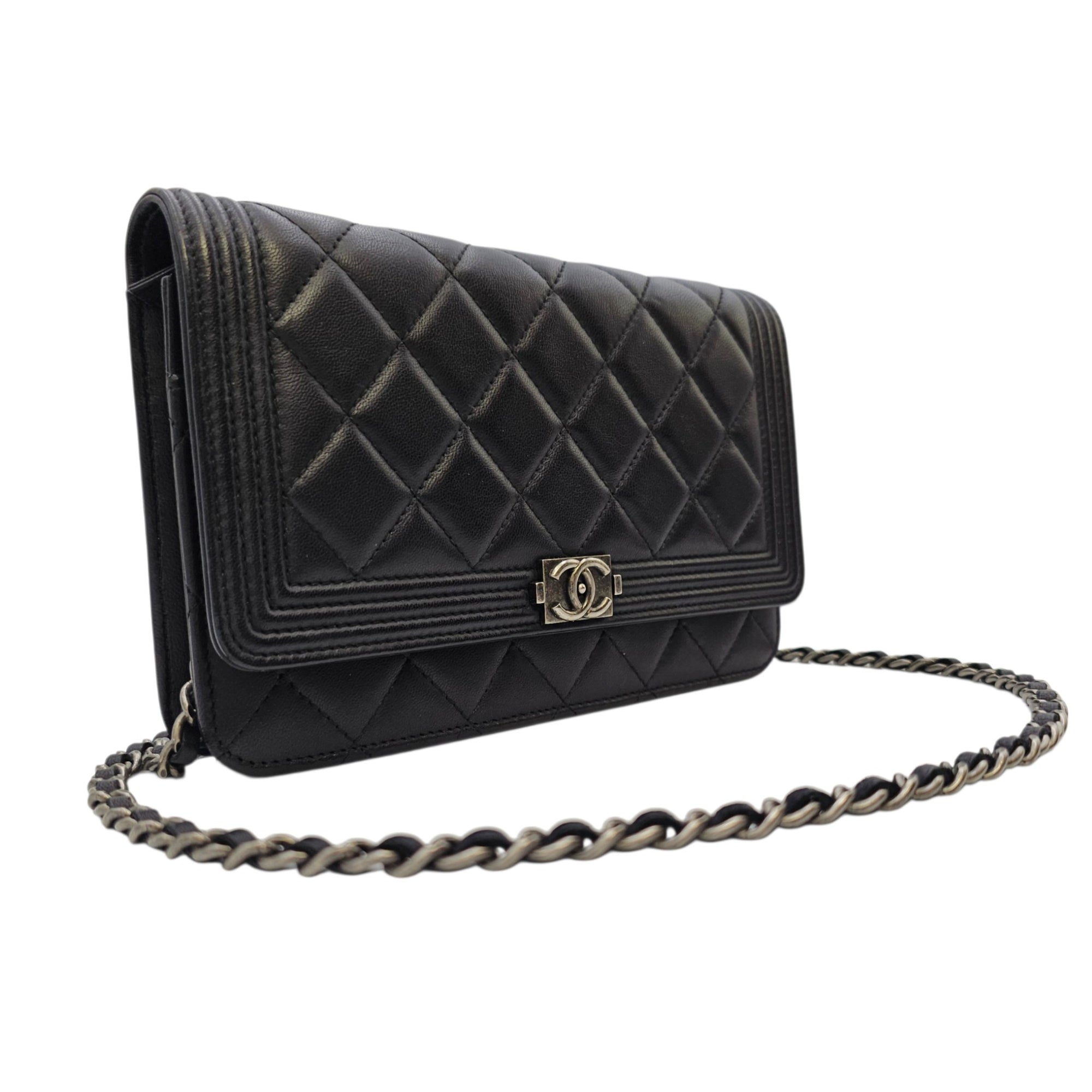Boy Black Wallet On Chain in Lambskin Ruthenium hardware