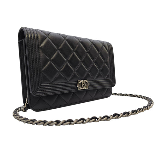 Boy Black Wallet On Chain in Lambskin Ruthenium hardware