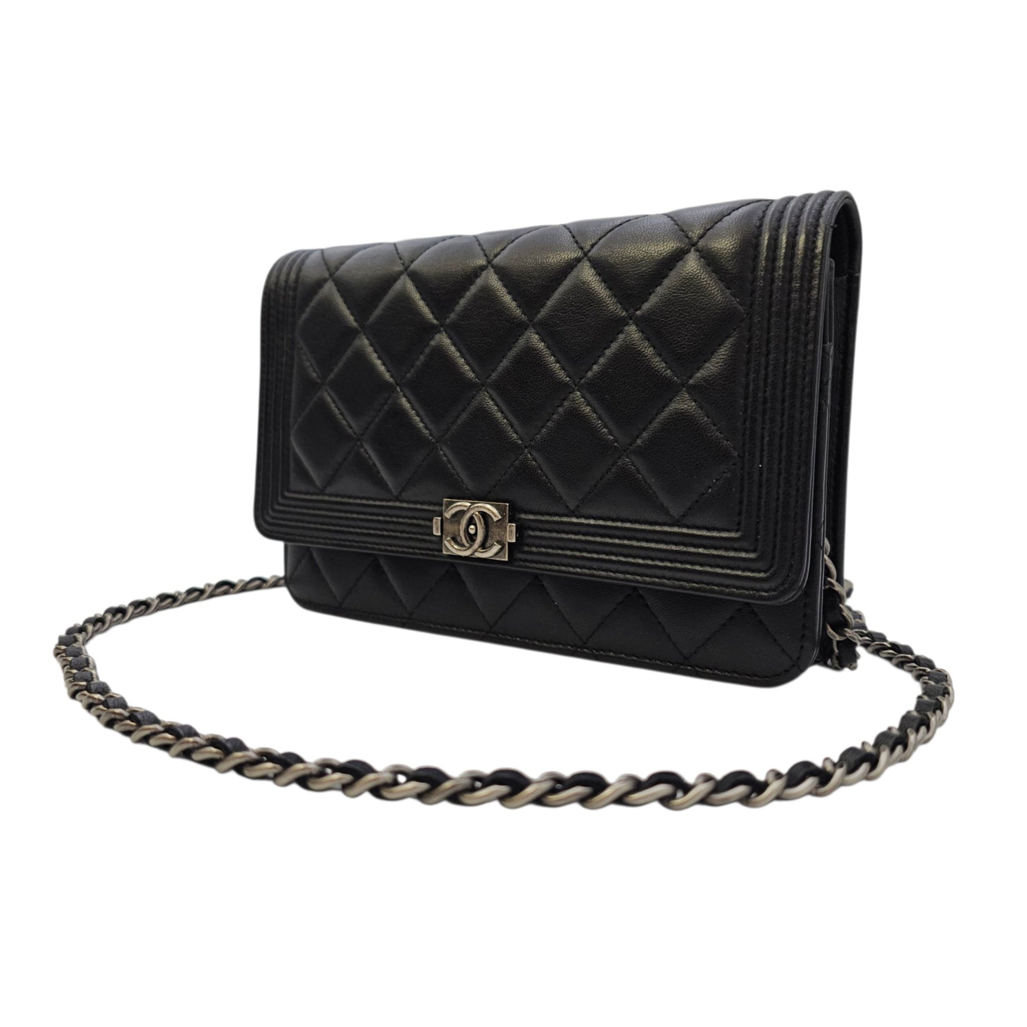 Boy Black Wallet On Chain in Lambskin Ruthenium hardware