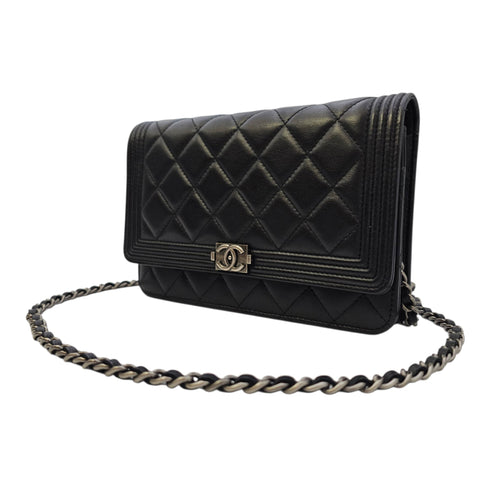 Boy Black Wallet On Chain in Lambskin Ruthenium hardware