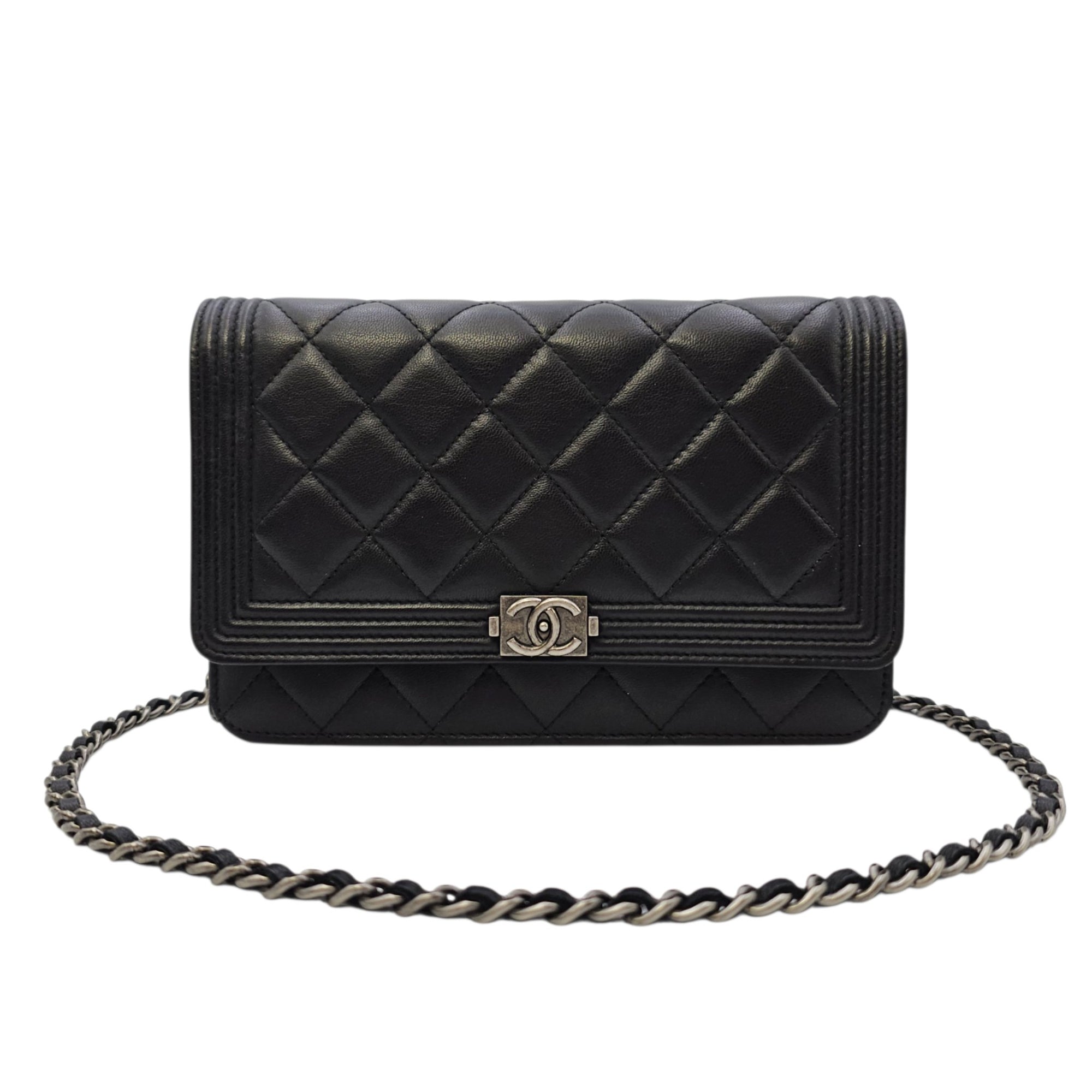 Boy Black Wallet On Chain in Lambskin Ruthenium hardware