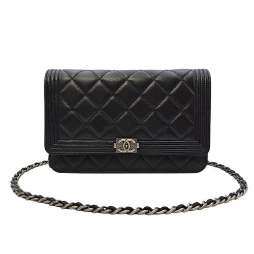 Boy Black Wallet On Chain in Lambskin Ruthenium hardware