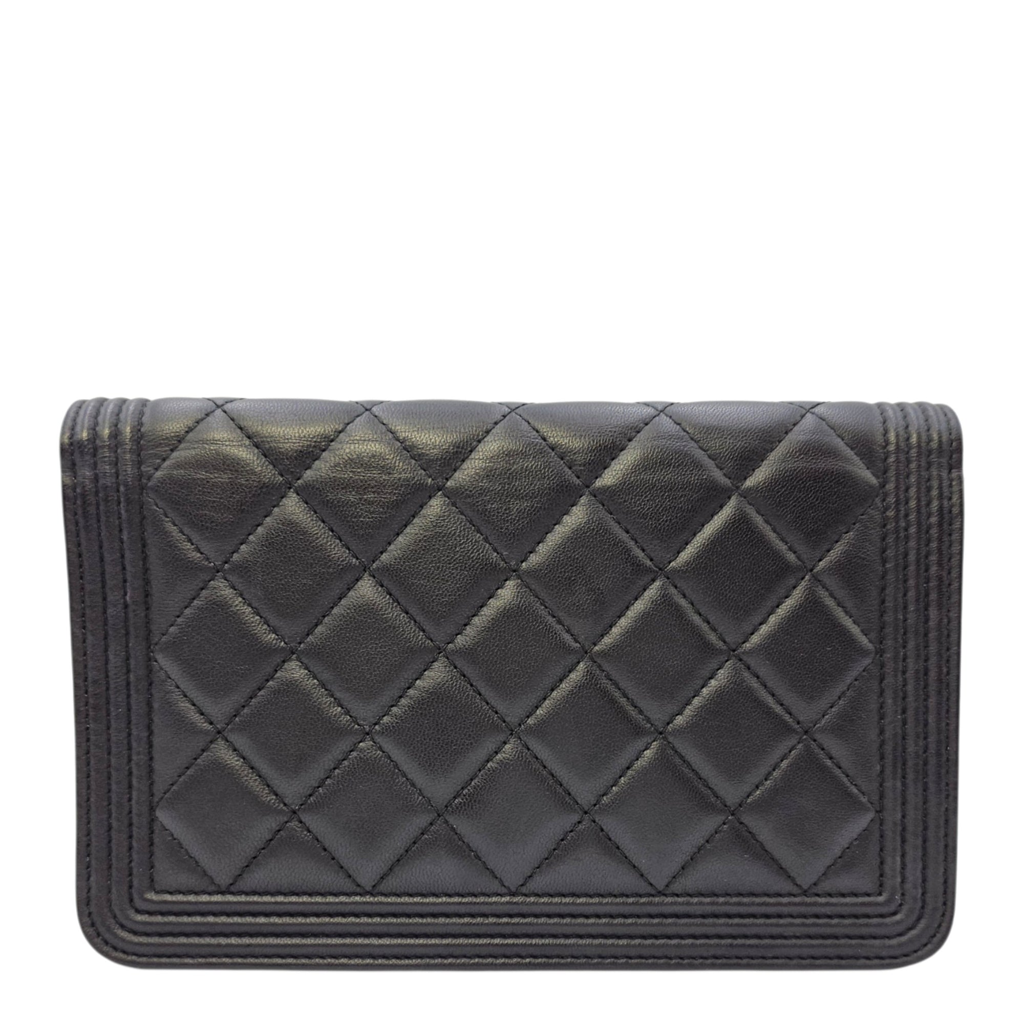 Boy Black Wallet On Chain in Lambskin Ruthenium hardware