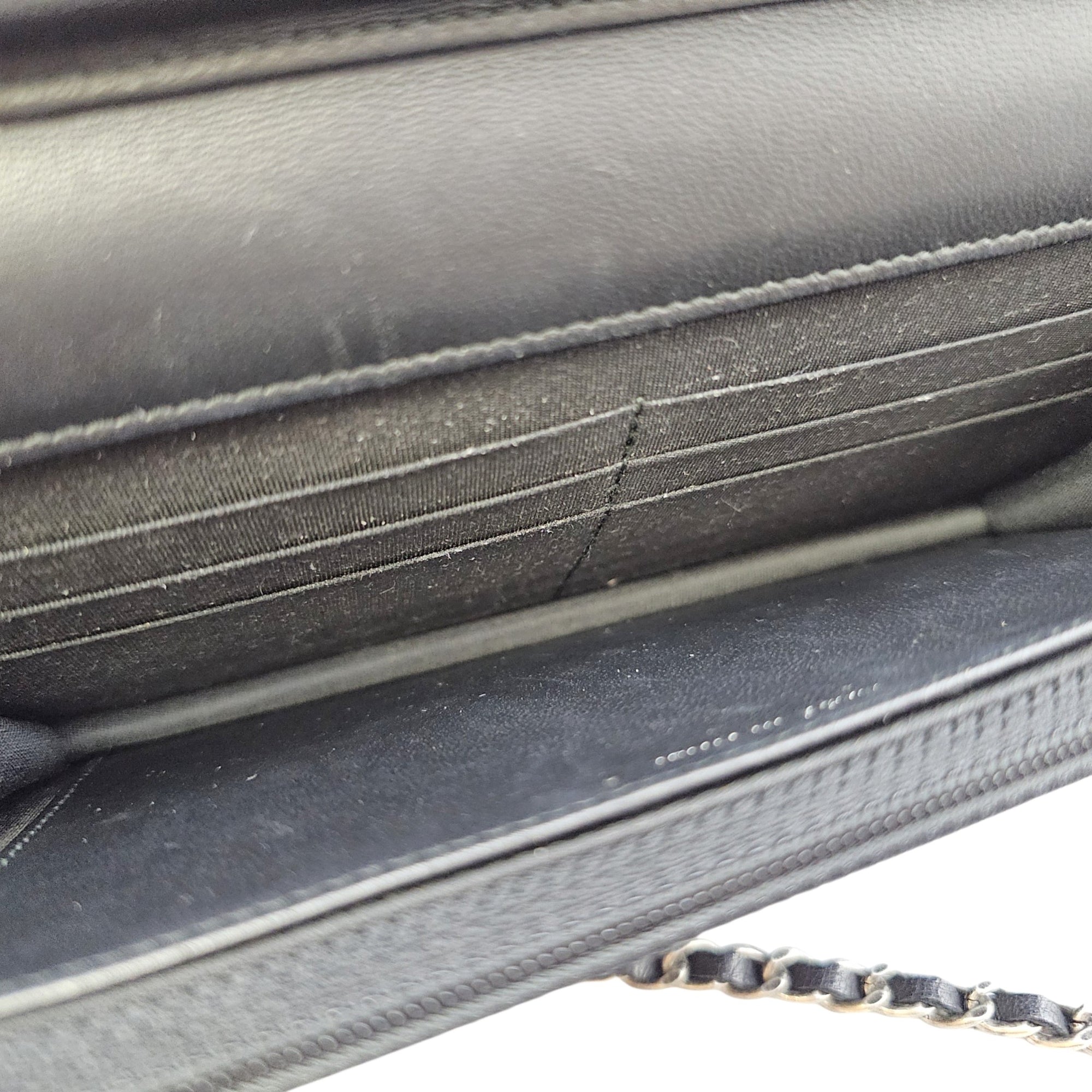 Boy Black Wallet On Chain in Lambskin Ruthenium hardware
