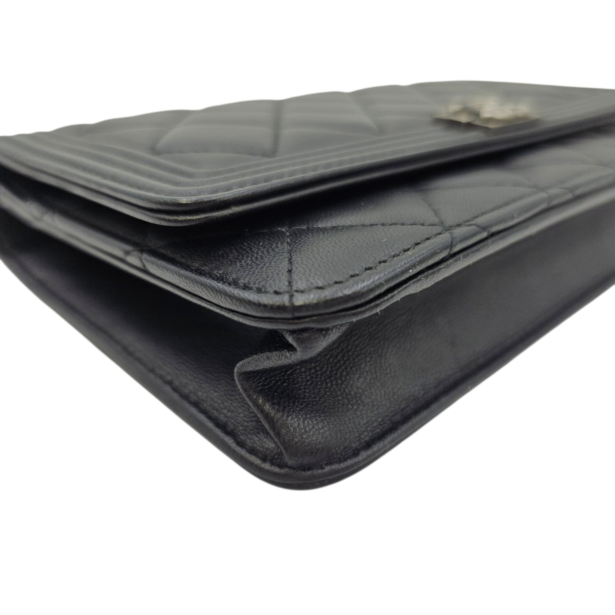 Boy Black Wallet On Chain in Lambskin Ruthenium hardware