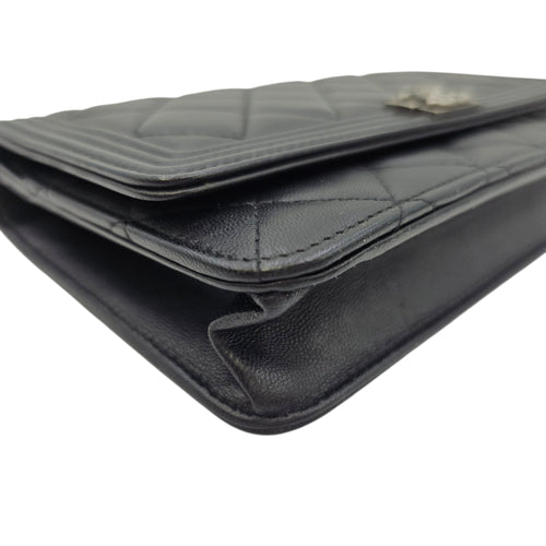 Boy Black Wallet On Chain in Lambskin Ruthenium hardware