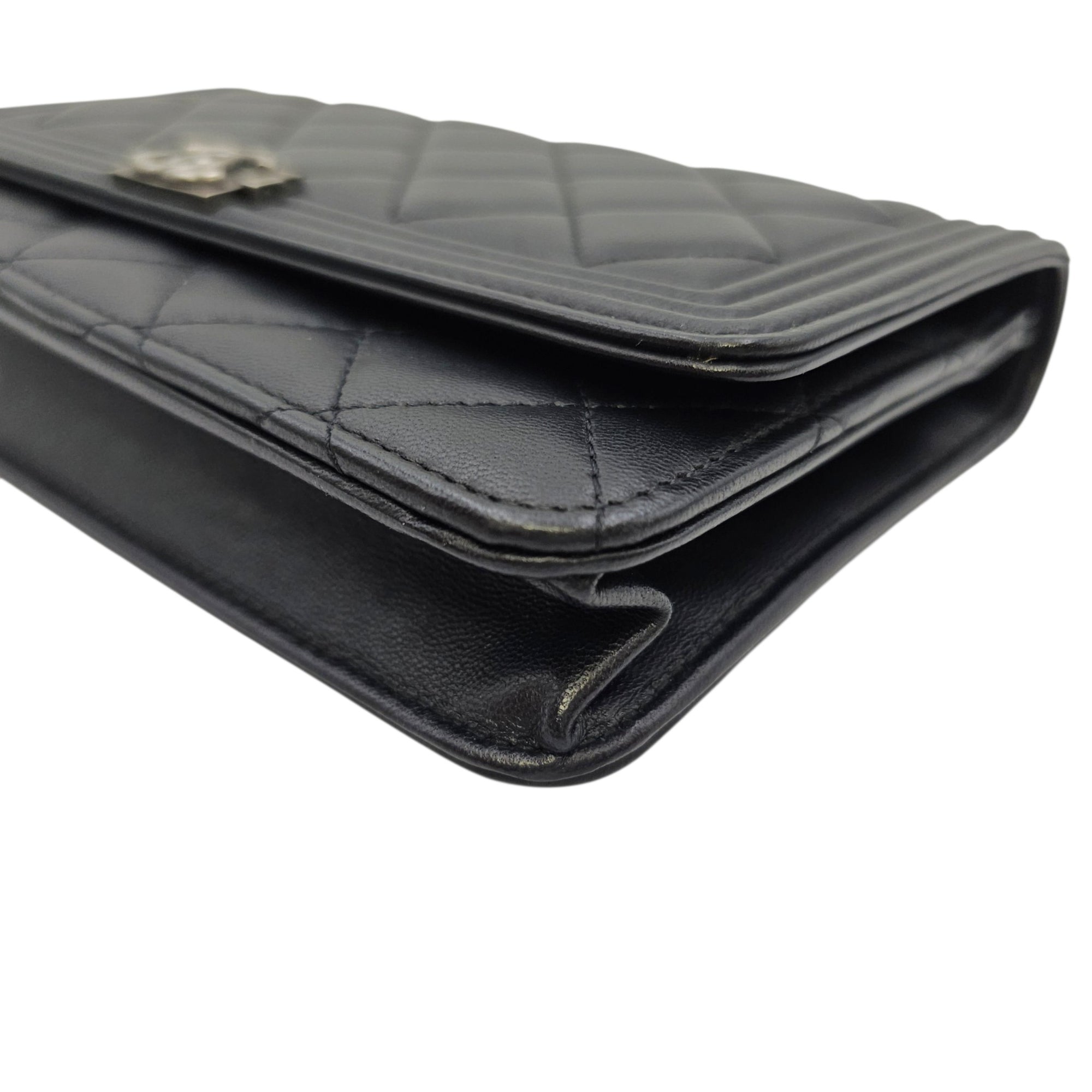 Boy Black Wallet On Chain in Lambskin Ruthenium hardware