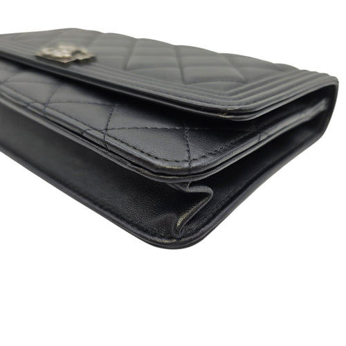 Boy Black Wallet On Chain in Lambskin Ruthenium hardware
