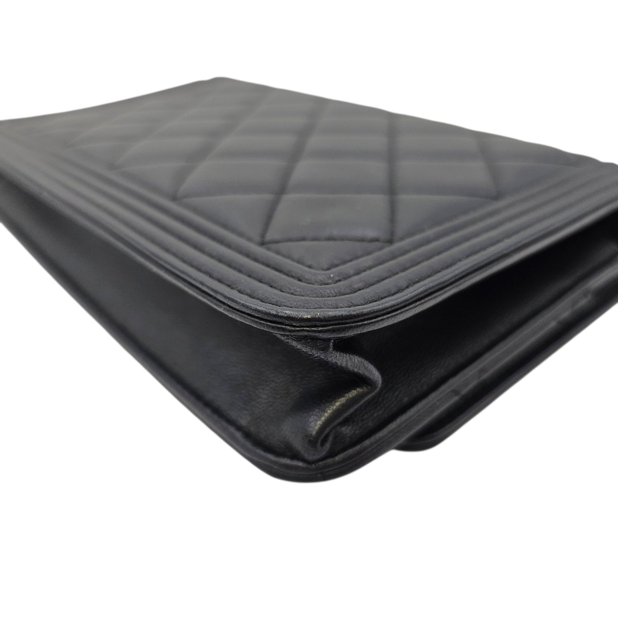 Boy Black Wallet On Chain in Lambskin Ruthenium hardware