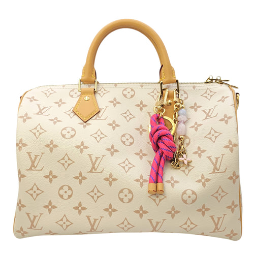 Monogram Dune Lucky Speedy  30 White Top Handle Bag in Coated Canvas Gold hardware