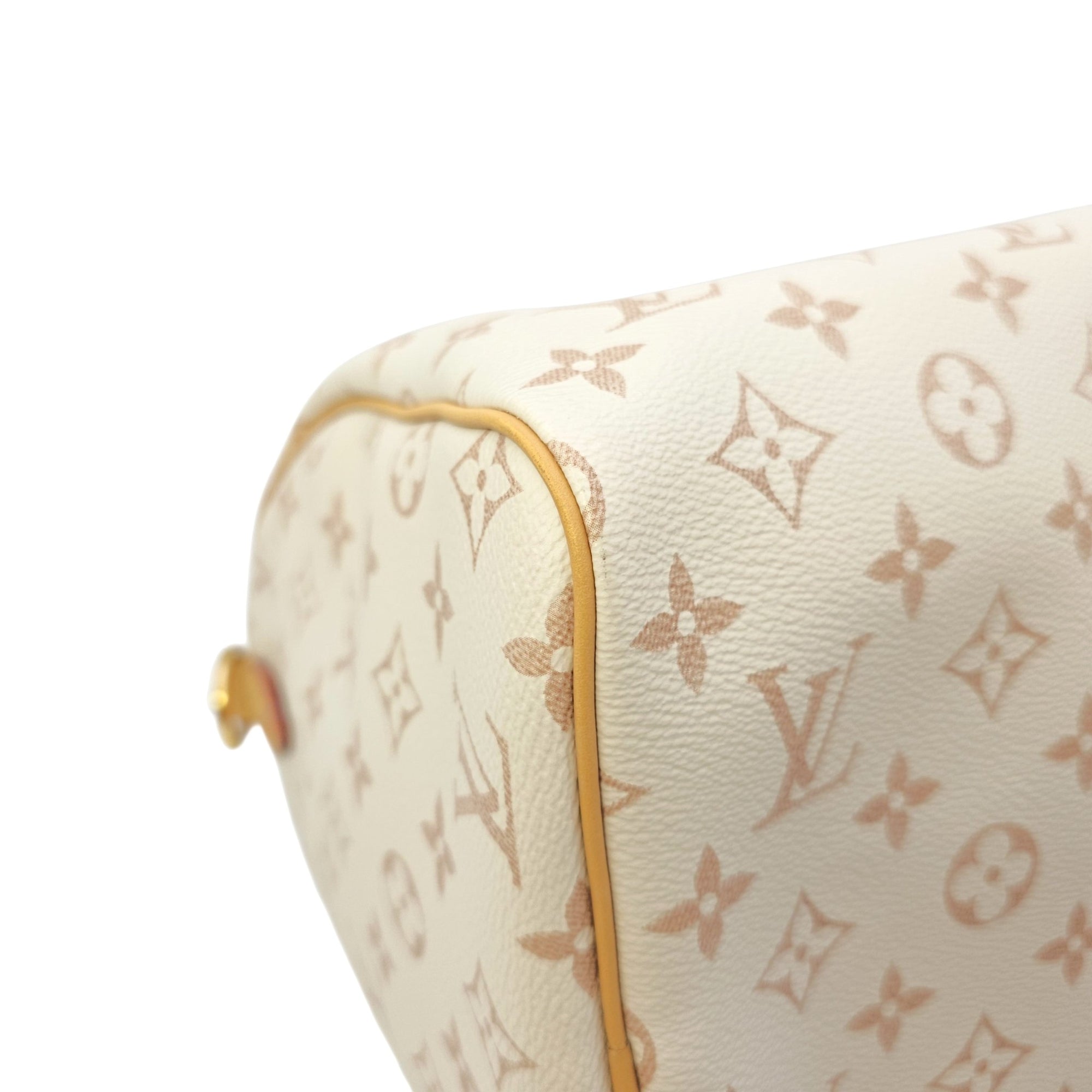 Monogram Dune Lucky Speedy  30 White Top Handle Bag in Coated Canvas Gold hardware