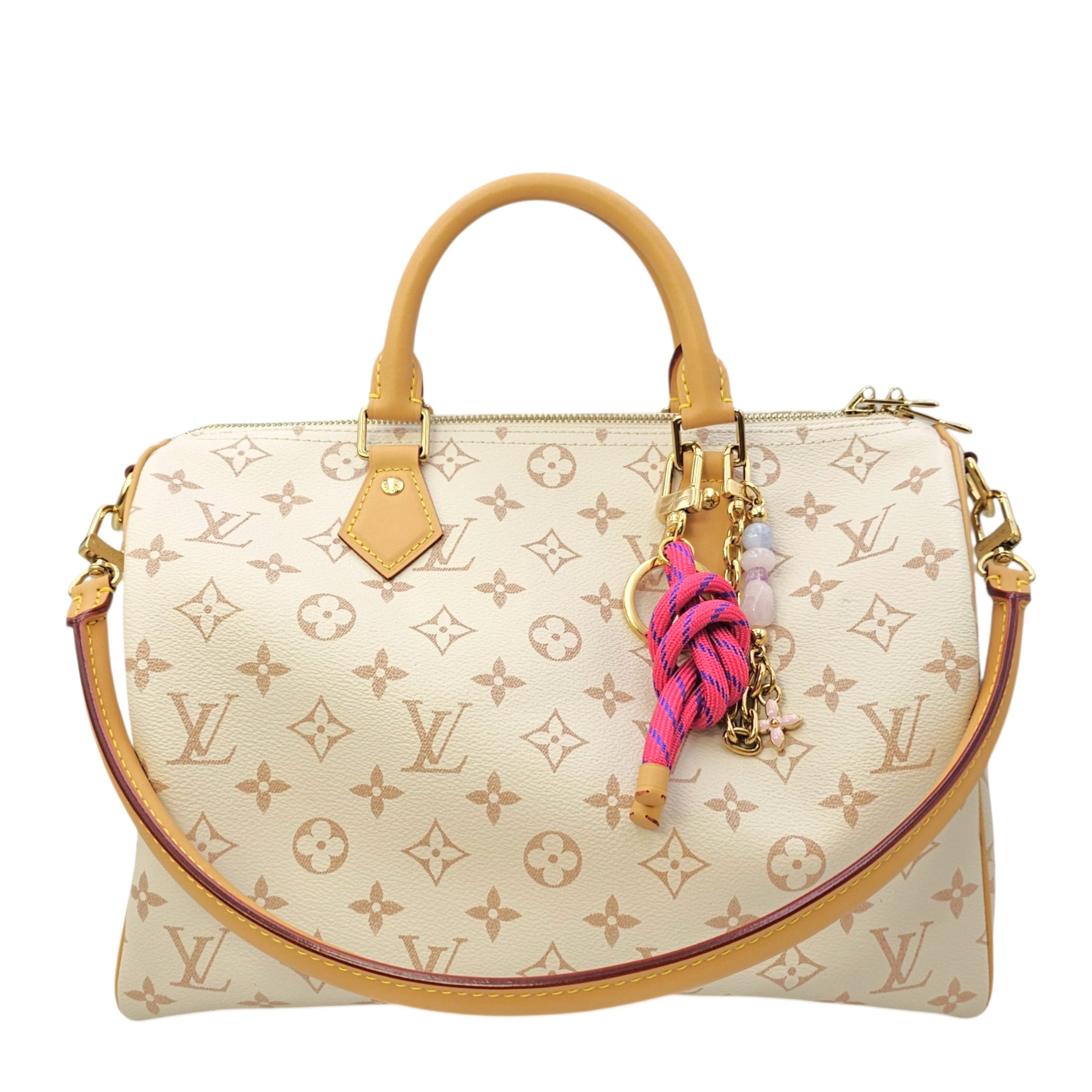 Monogram Dune Lucky Speedy  30 White Top Handle Bag in Coated Canvas Gold hardware