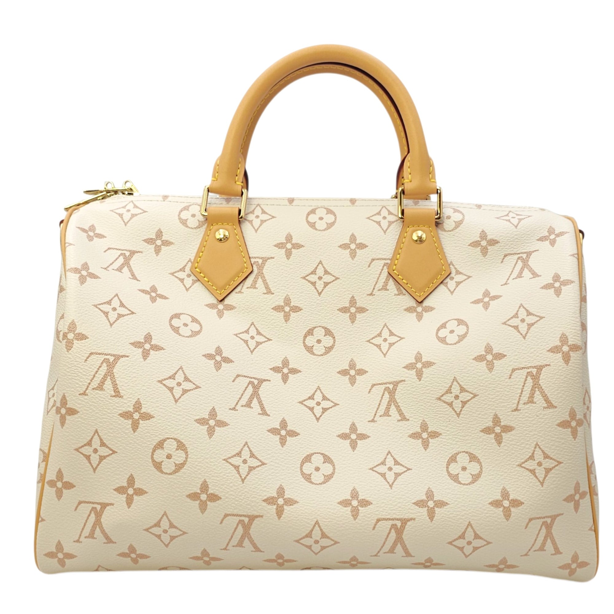 Monogram Dune Lucky Speedy  30 White Top Handle Bag in Coated Canvas Gold hardware