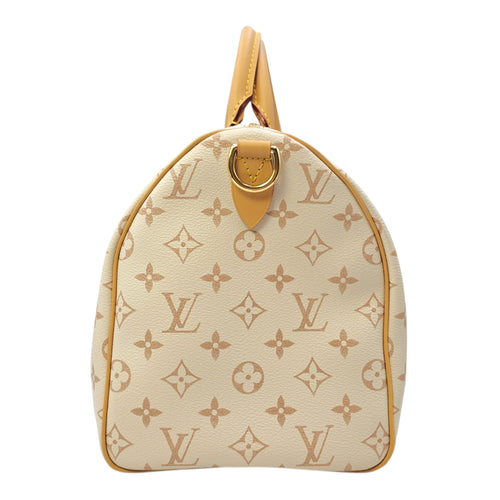 Monogram Dune Lucky Speedy  30 White Top Handle Bag in Coated Canvas Gold hardware