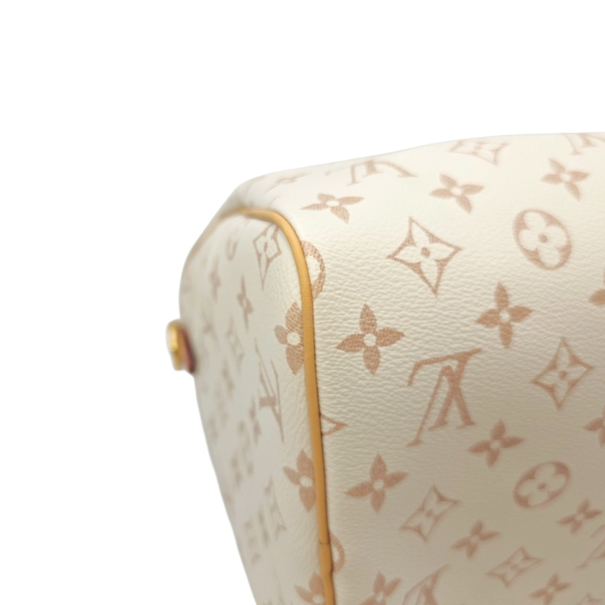 Monogram Dune Lucky Speedy  30 White Top Handle Bag in Coated Canvas Gold hardware