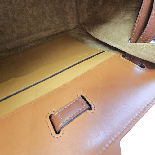 Lazo 32 Brown Top Handle Bag in Calfskin