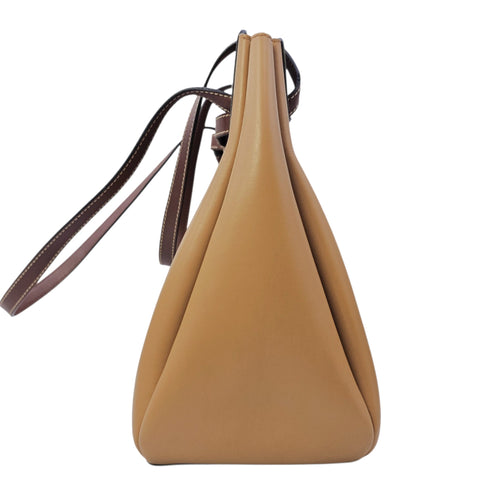 Lazo 32 Brown Top Handle Bag in Calfskin