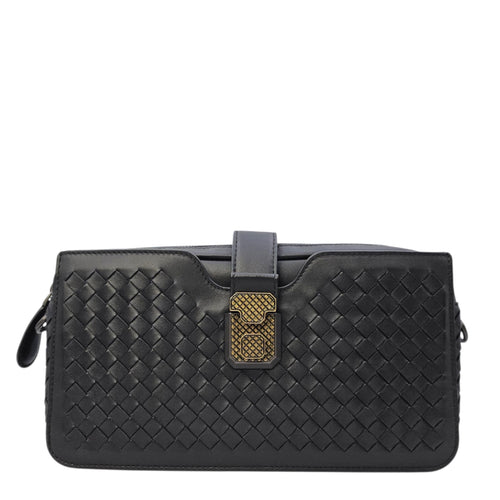 Intrecciato Black Crossbody Bag in Nappa Leather Gunmetal hardware