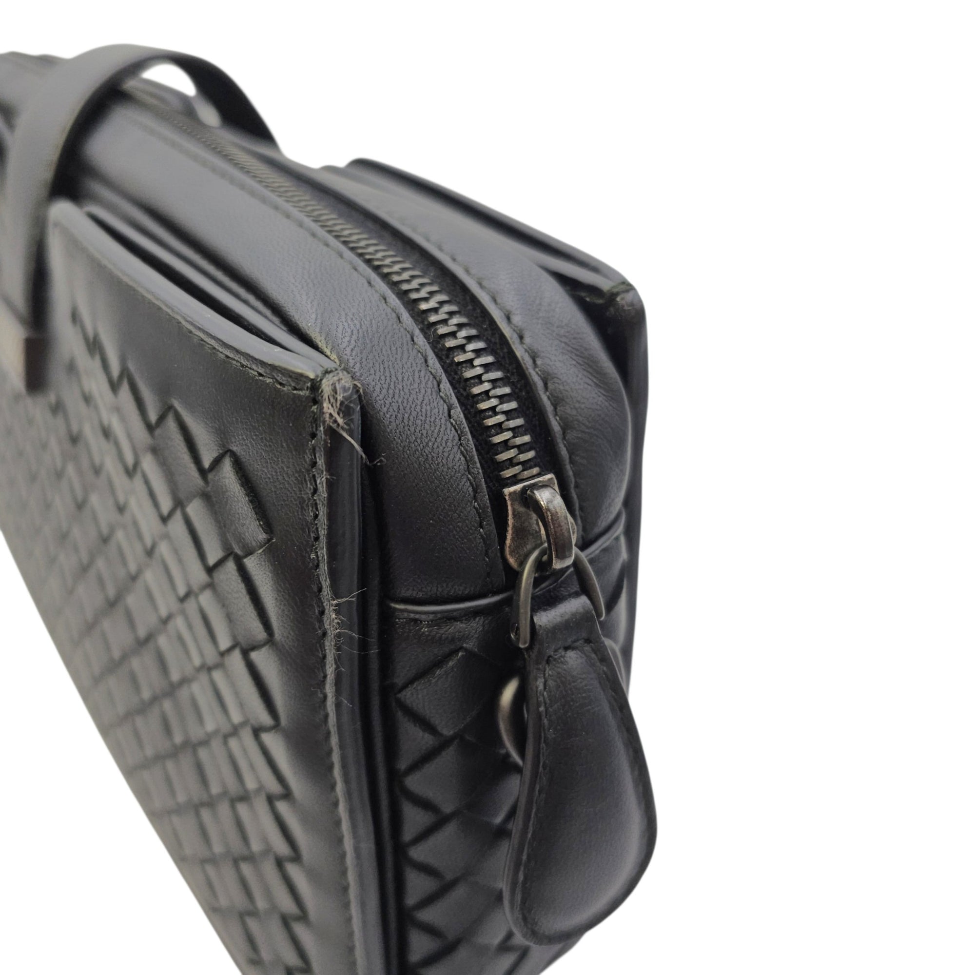 Intrecciato Black Crossbody Bag in Nappa Leather Gunmetal hardware