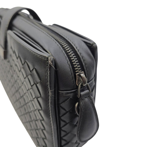 Intrecciato Black Crossbody Bag in Nappa Leather Gunmetal hardware