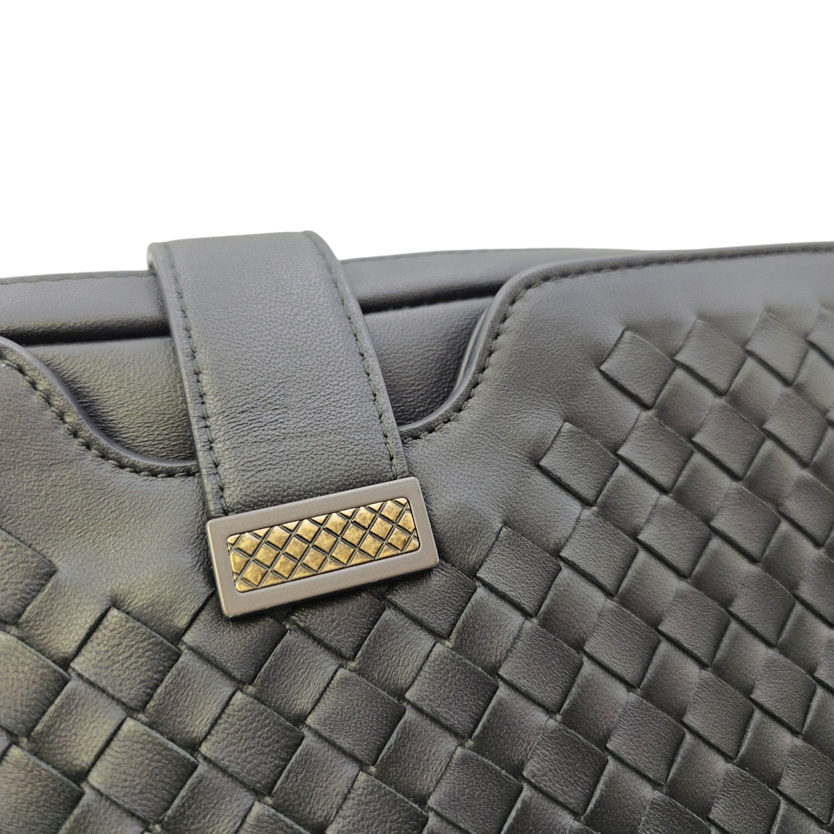 Intrecciato Black Crossbody Bag in Nappa Leather Gunmetal hardware