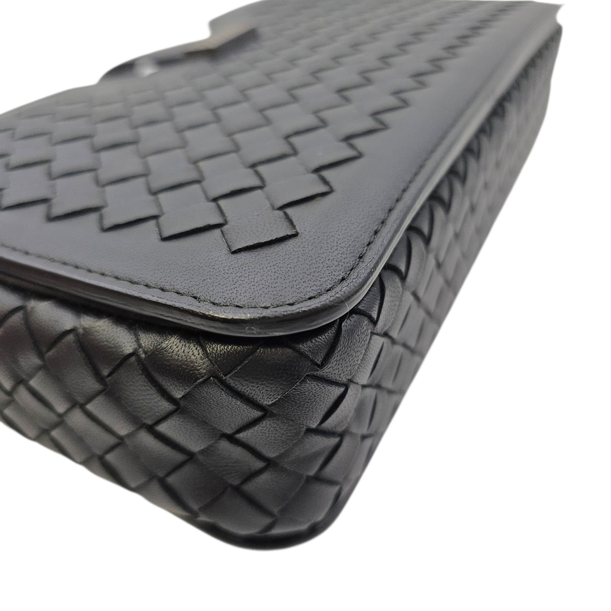 Intrecciato Black Crossbody Bag in Nappa Leather Gunmetal hardware