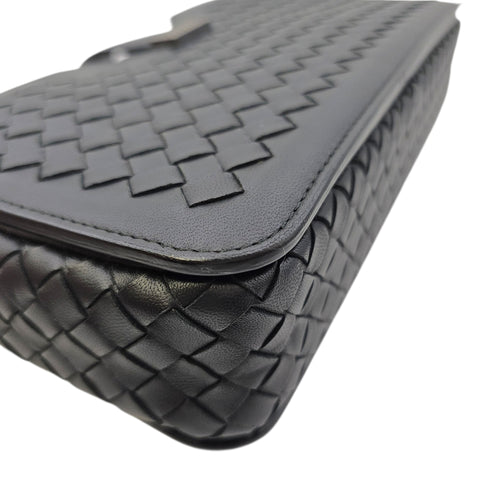 Intrecciato Black Crossbody Bag in Nappa Leather Gunmetal hardware