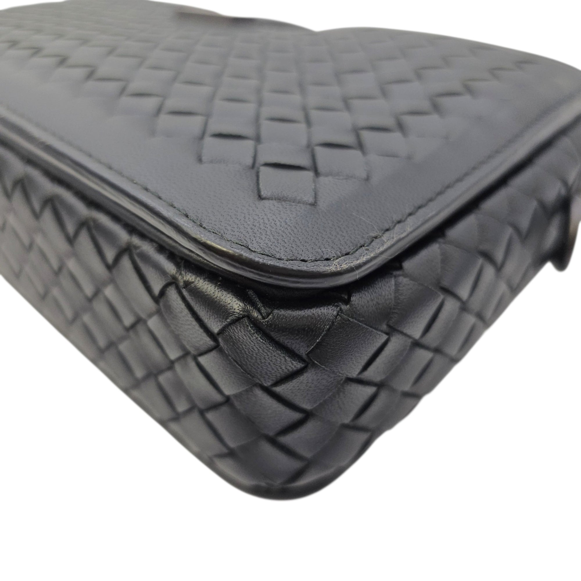 Intrecciato Black Crossbody Bag in Nappa Leather Gunmetal hardware