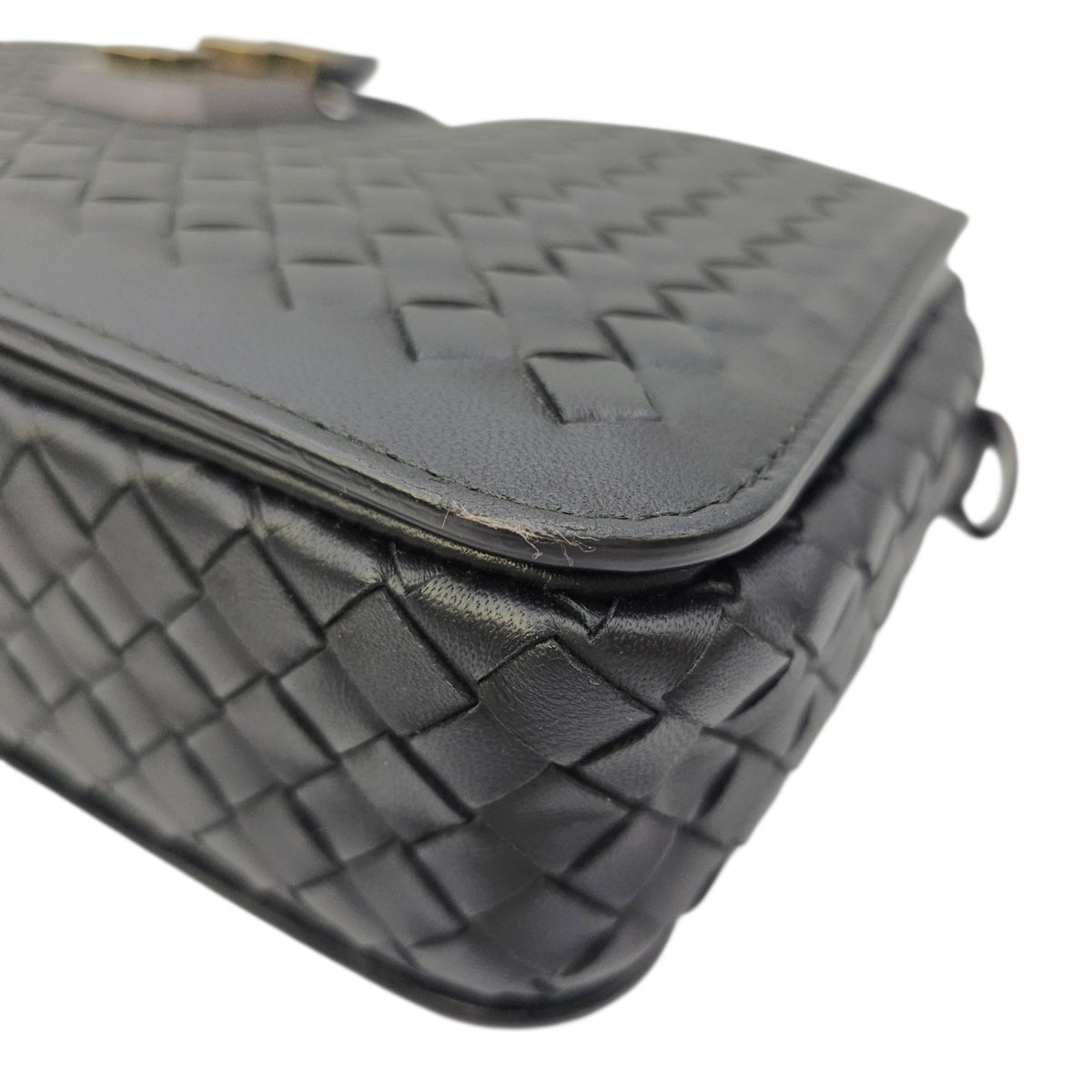 Intrecciato Black Crossbody Bag in Nappa Leather Gunmetal hardware