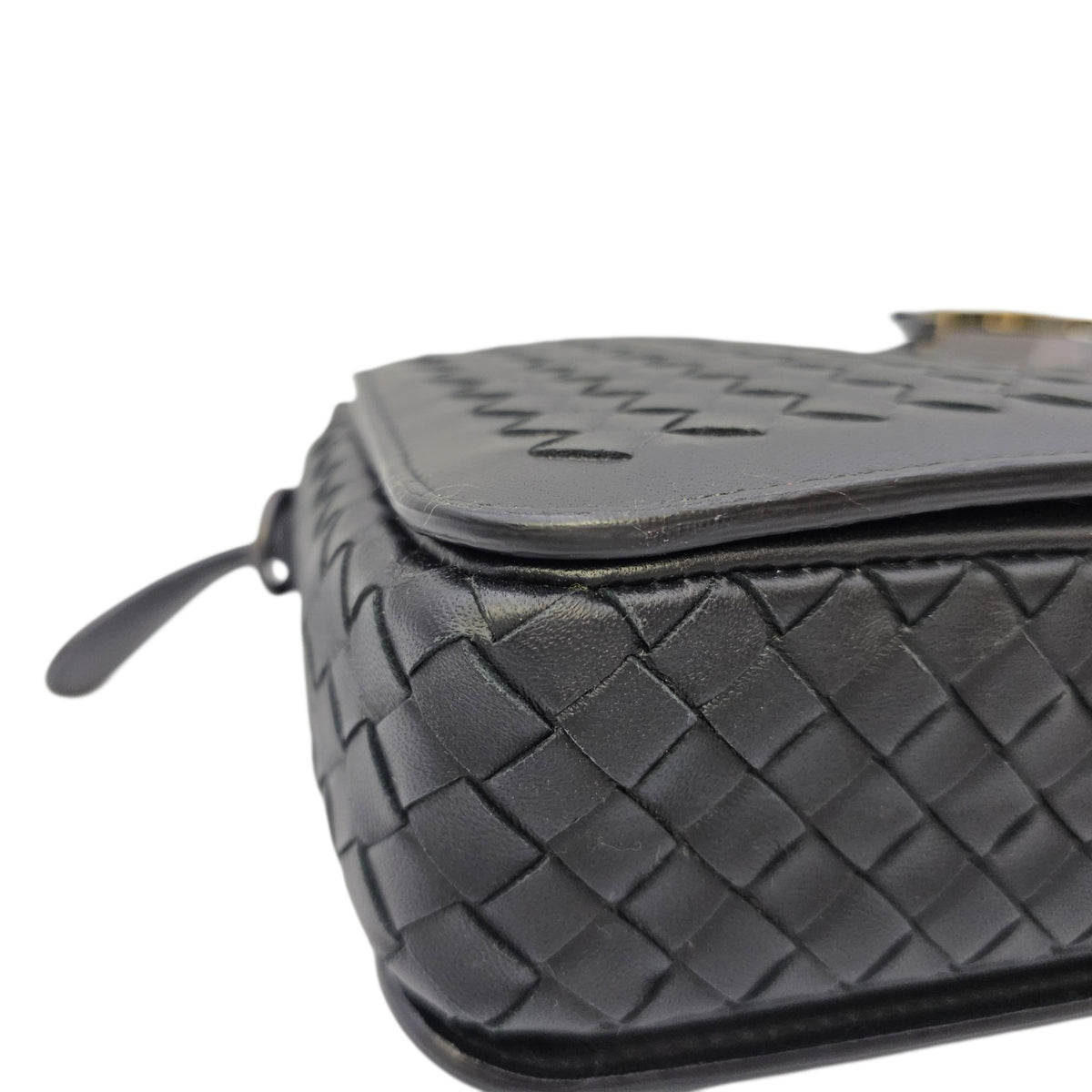 Intrecciato Black Crossbody Bag in Nappa Leather Gunmetal hardware