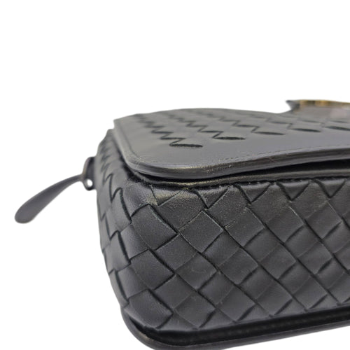 Intrecciato Black Crossbody Bag in Nappa Leather Gunmetal hardware