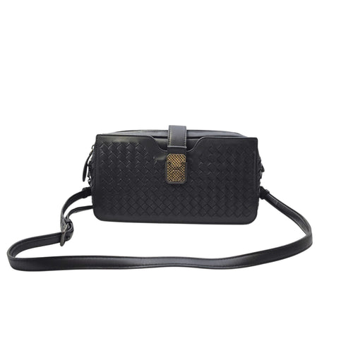 Intrecciato Black Crossbody Bag in Nappa Leather Gunmetal hardware