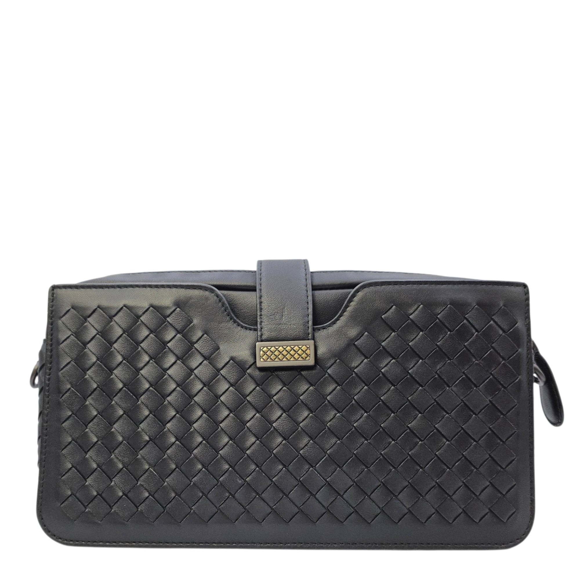 Intrecciato Black Crossbody Bag in Nappa Leather Gunmetal hardware