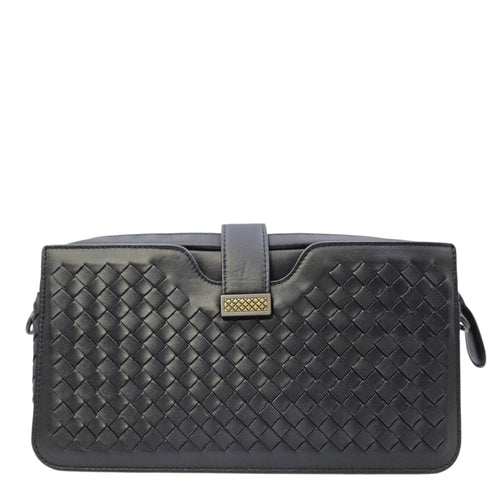 Intrecciato Black Crossbody Bag in Nappa Leather Gunmetal hardware