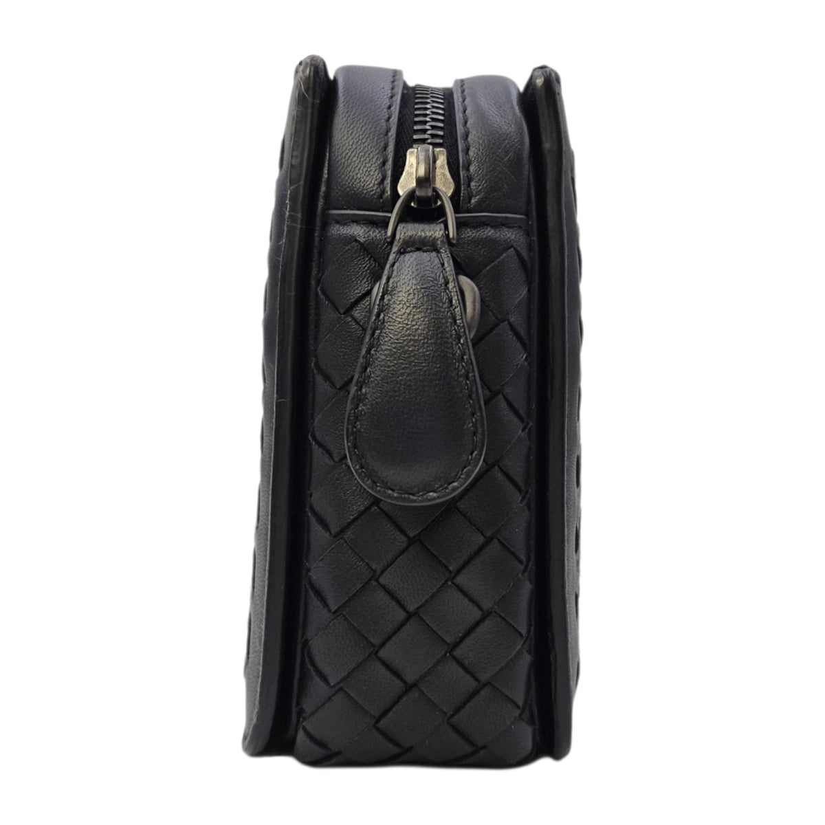 Intrecciato Black Crossbody Bag in Nappa Leather Gunmetal hardware