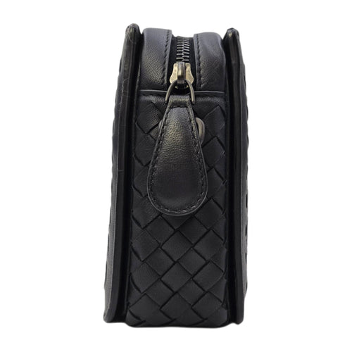 Intrecciato Black Crossbody Bag in Nappa Leather Gunmetal hardware