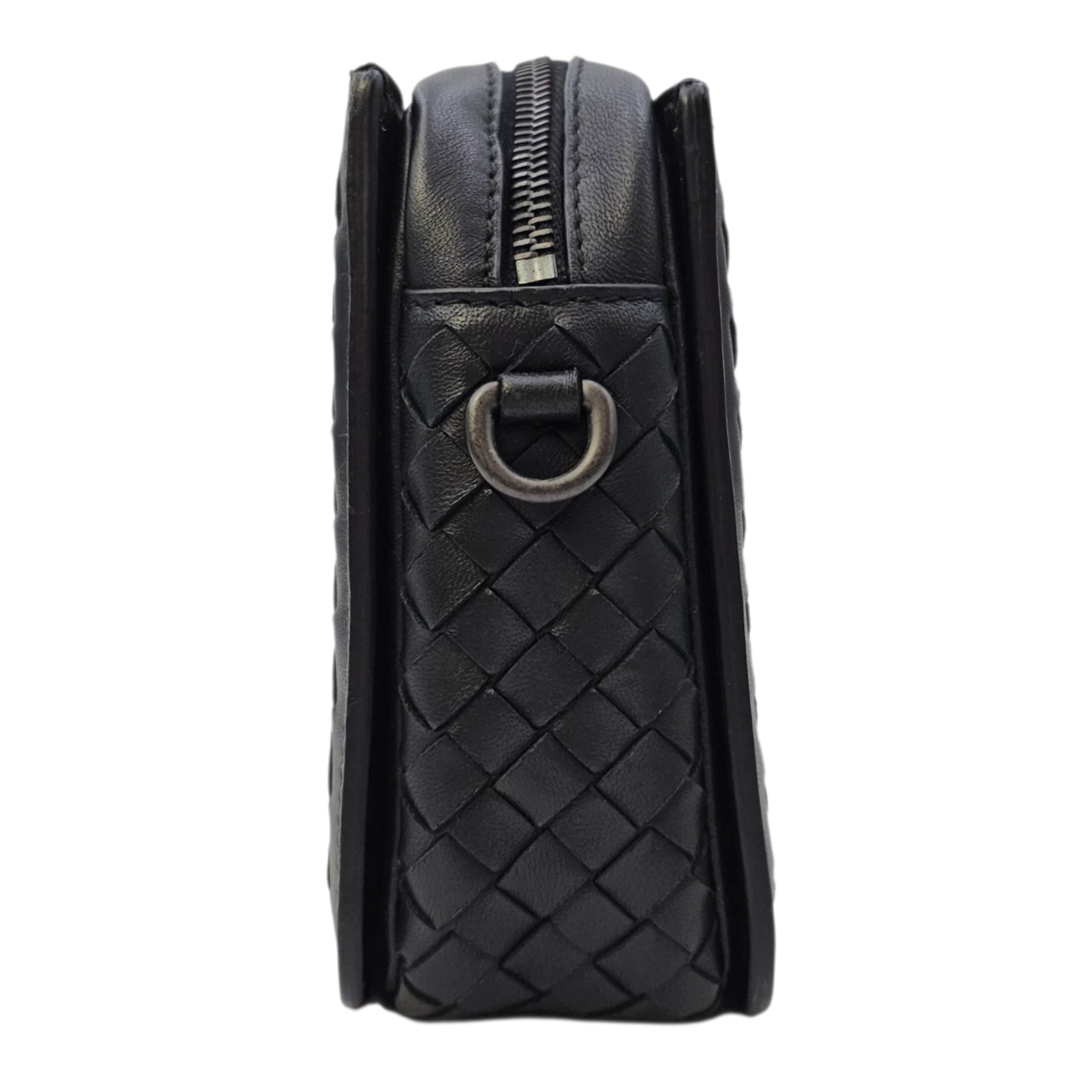Intrecciato Black Crossbody Bag in Nappa Leather Gunmetal hardware