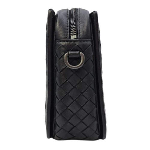 Intrecciato Black Crossbody Bag in Nappa Leather Gunmetal hardware