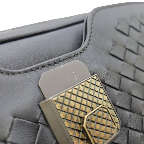Intrecciato Black Crossbody Bag in Nappa Leather Gunmetal hardware