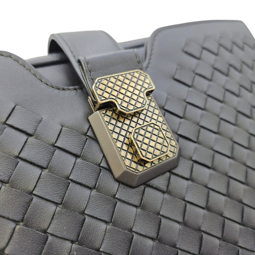 Intrecciato Black Crossbody Bag in Nappa Leather Gunmetal hardware
