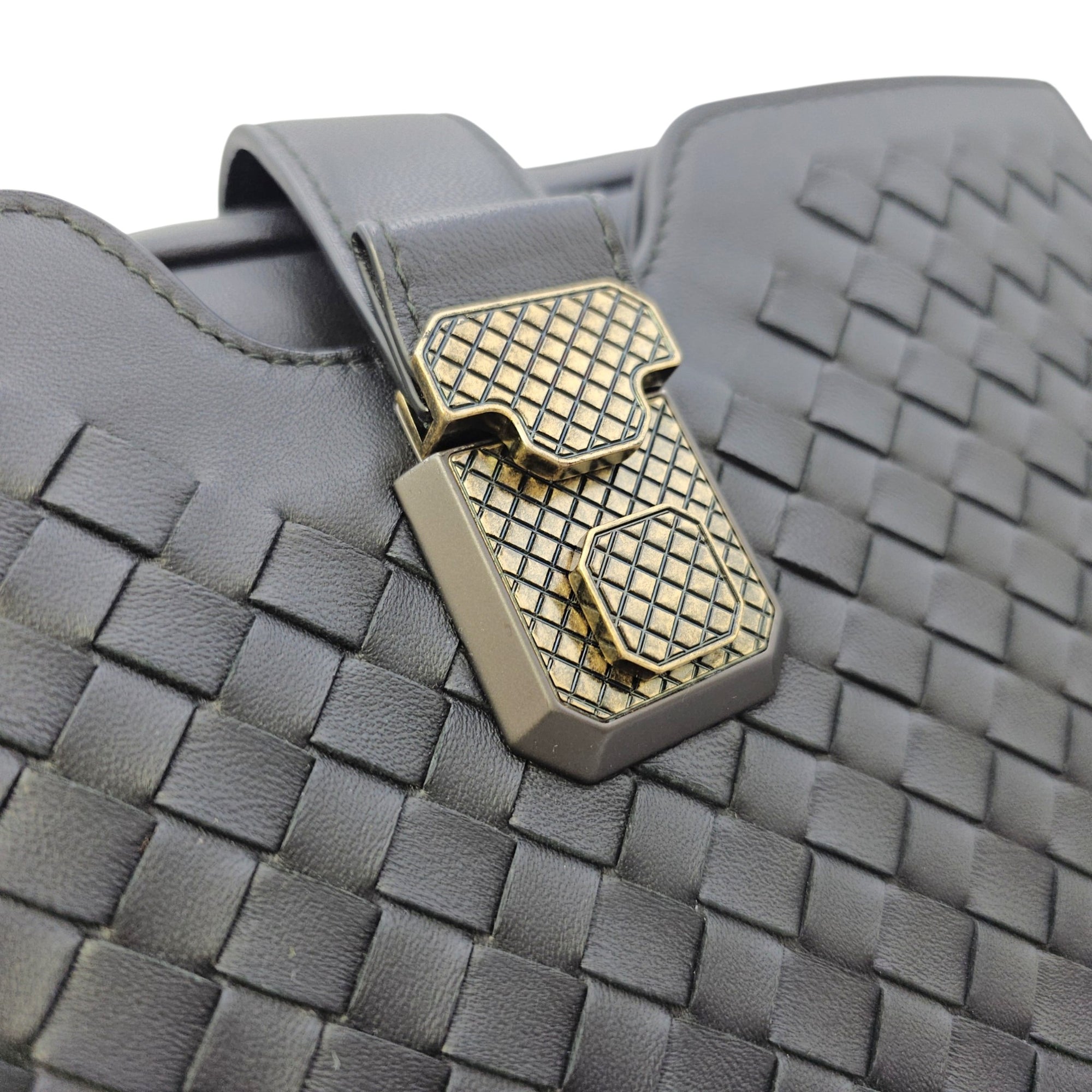 Intrecciato Black Crossbody Bag in Nappa Leather Gunmetal hardware