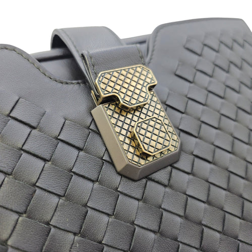 Intrecciato Black Crossbody Bag in Nappa Leather Gunmetal hardware